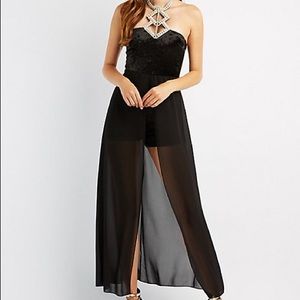 charlotte russe black velvet maxi romper